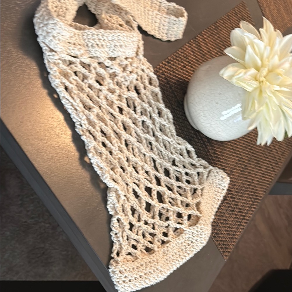 Cream Crochet Hobo Bag with Bohemian Flair